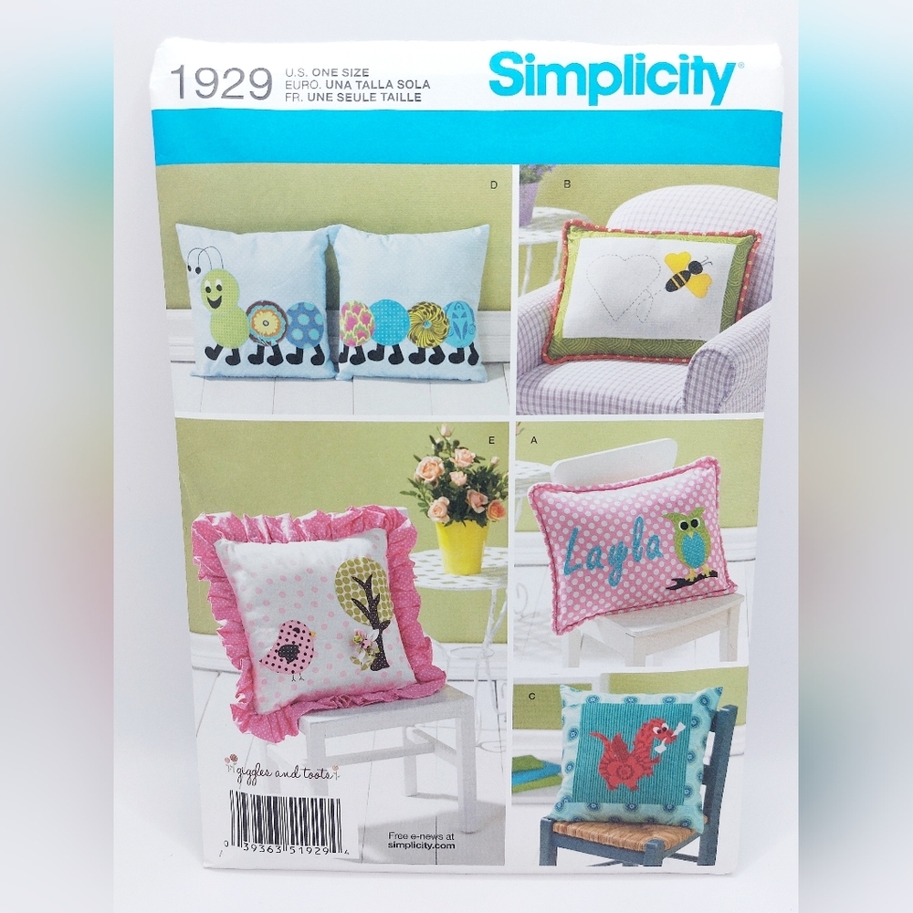 Simplicity APPLIQUED Pillow Sewing Pattern 1929 Dragon OwlBee Centipede
